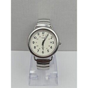 Timex T2P015 Camper Indiglo 37mm Quartz White Dial Date Silver Tone New Battery